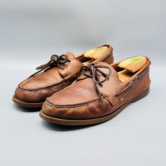 GH Bass & Co Shoes Mens 9 Wide Brown Leather Hampton Boat Deck Eye Moc Toe VTG - Picture 3 of 11